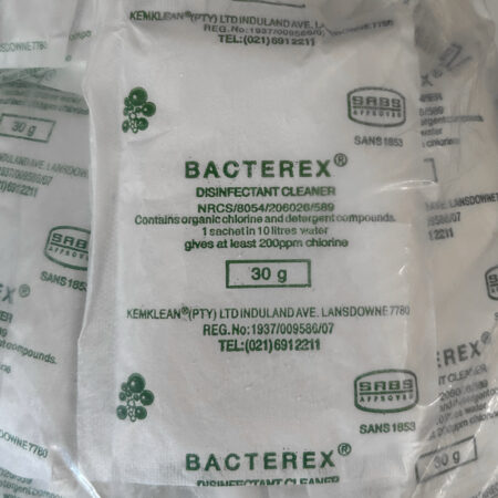 Bacterex Disinfectant Cleaner Sachet - Single-use sachet containing Bacterex disinfectant cleaner for convenient and effective disinfection.